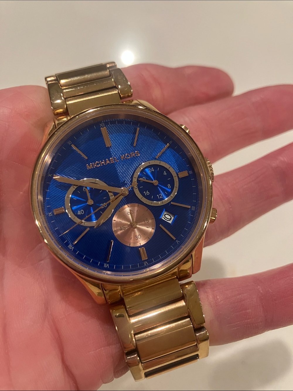 Michael Kors Gold Tone Watch with Blue Dial